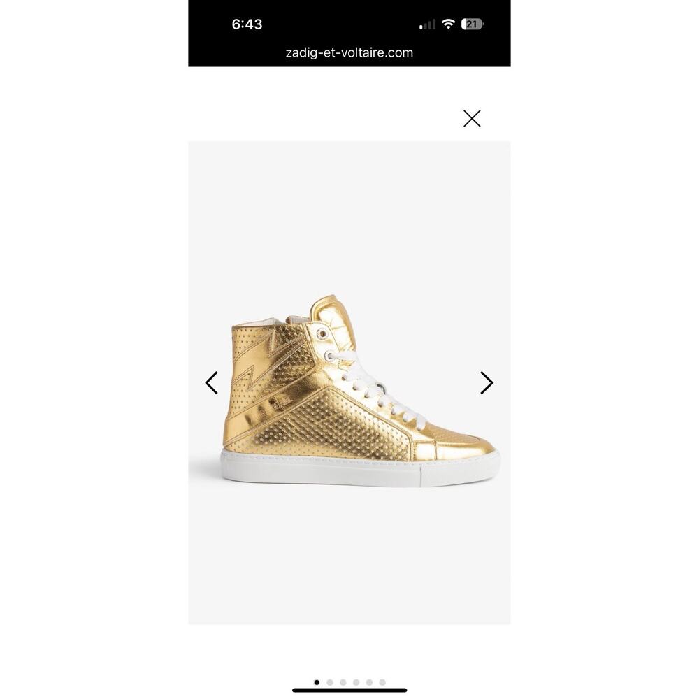 Zadig & Voltaire Womens High Flash Vintage Metallic Leather Sneaker EUR 39, US 8